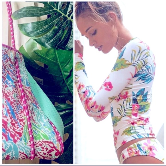 new lily pink CORAL REEF waterproof neoprene tote light resort travel beach bag - Picture 13 of 16